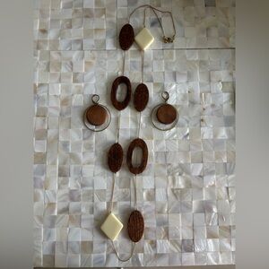 Wood and Cream Earrings and Necklace Set